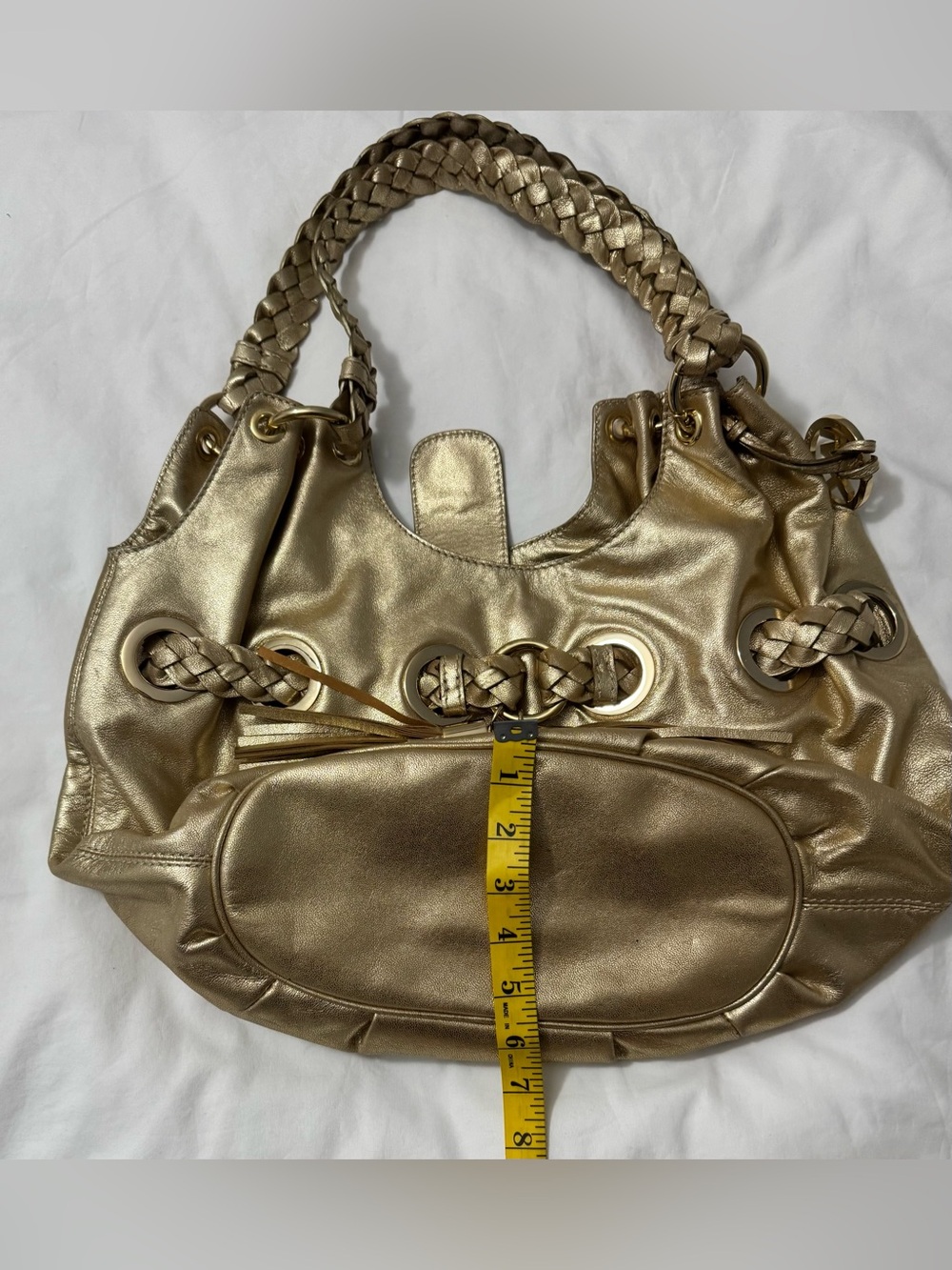 MICHAEL KORS Gold Metallic Shimmer Leather Braided Strap Ex-LrgHobo - Picture 9 of 9